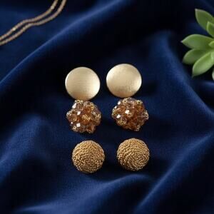 Vintage Clip On Earring Trio Set Gold